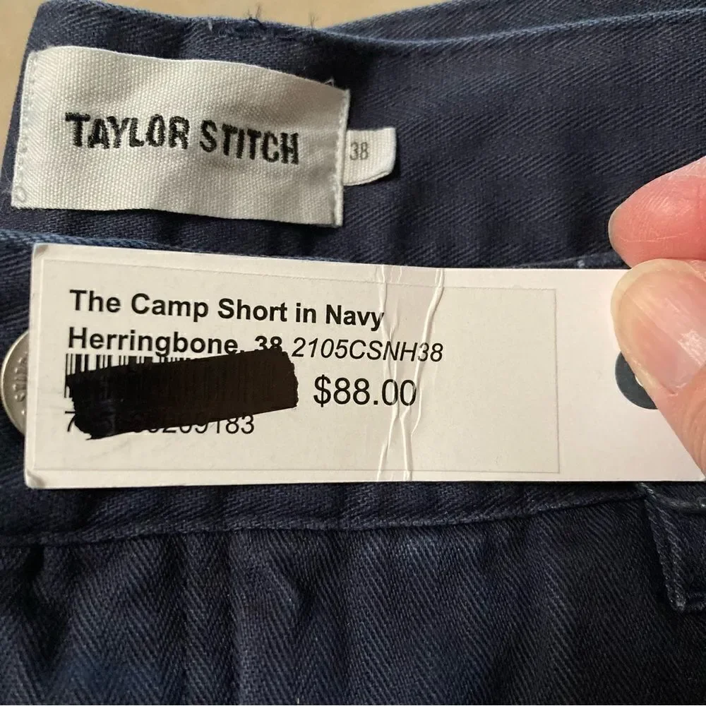 Taylor Stitch The Camp Shorts In Navy Blue Herringbone Organic Cotton - Picture 10 of 10